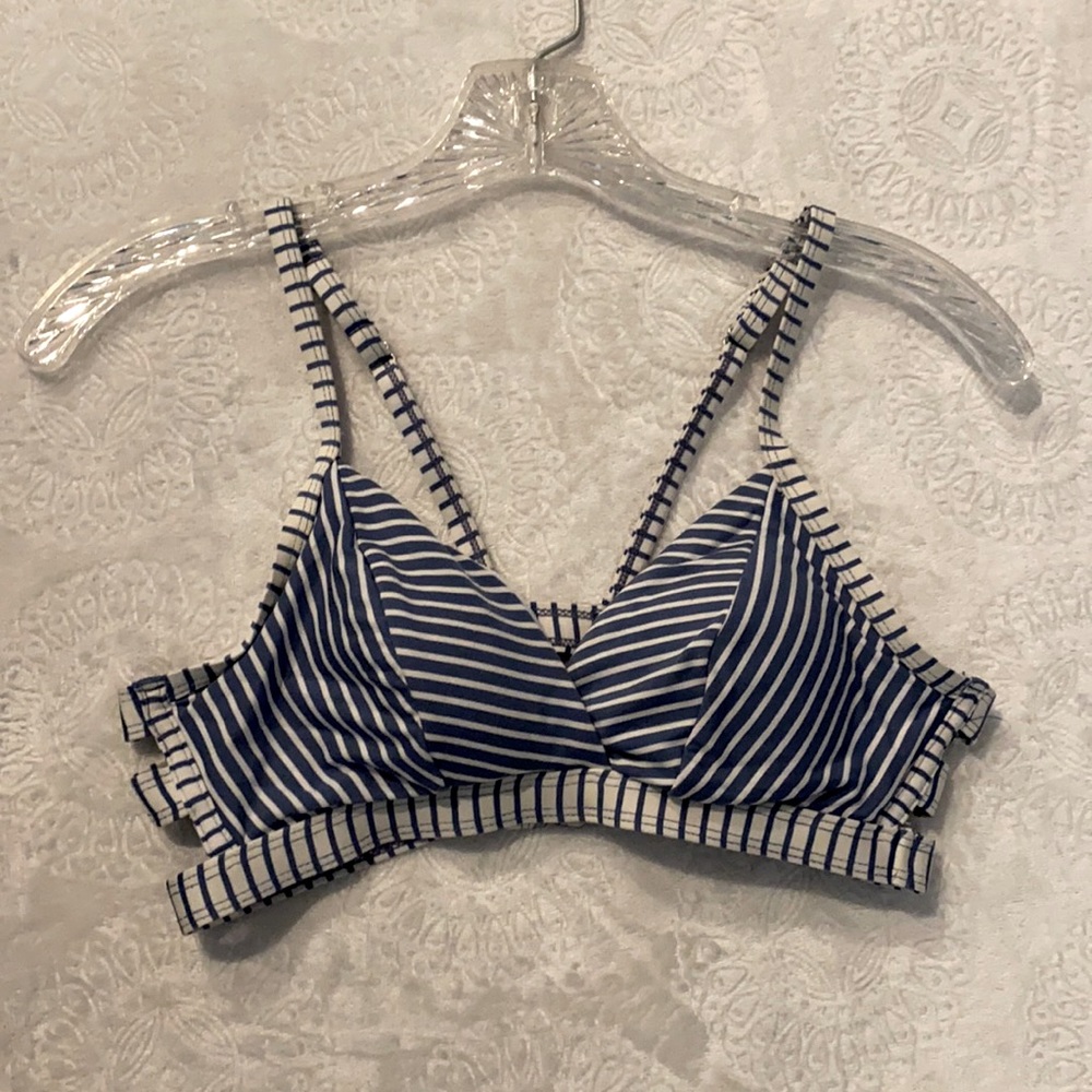 Time in true bikini top blue and white striped